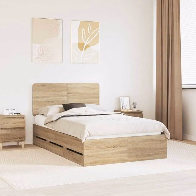 Berkfield Home Sonoma Oak Bed Frame with Drawer, Brown, W/D/H: 120 x 190 cm