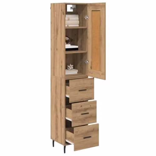 vidaXL Modern Tall Unit in Brown Oak with Hinged Doors and Internal Shelves, W/D/H: 34.5 x 34.0 x 180.0 cm