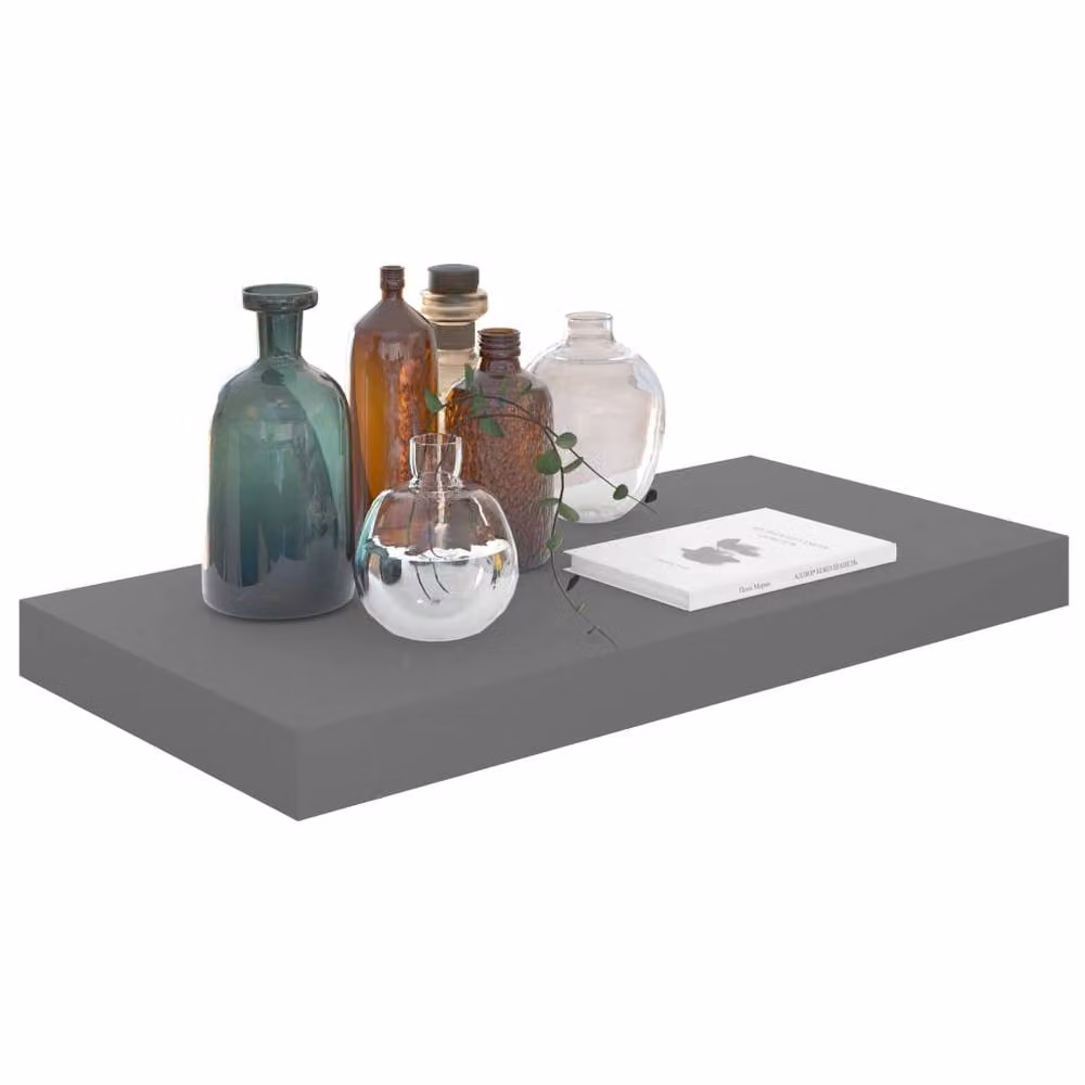 Berkfield Home Floating Wall Shelf in High Gloss Grey, W: 50 cm, D: 23 cm, H: 3.8 cm – 3