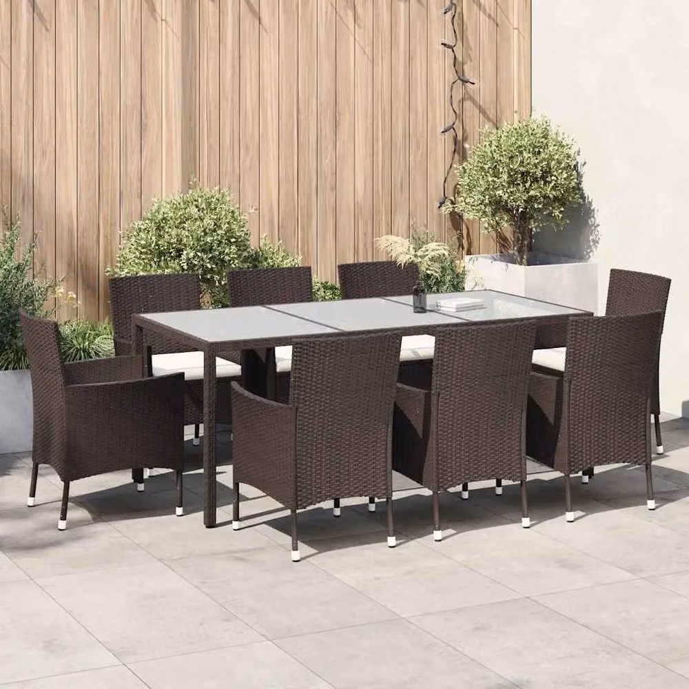 Berkfield Home 9 Piece Brown Poly Rattan Garden Dining Set with Cushions – 2