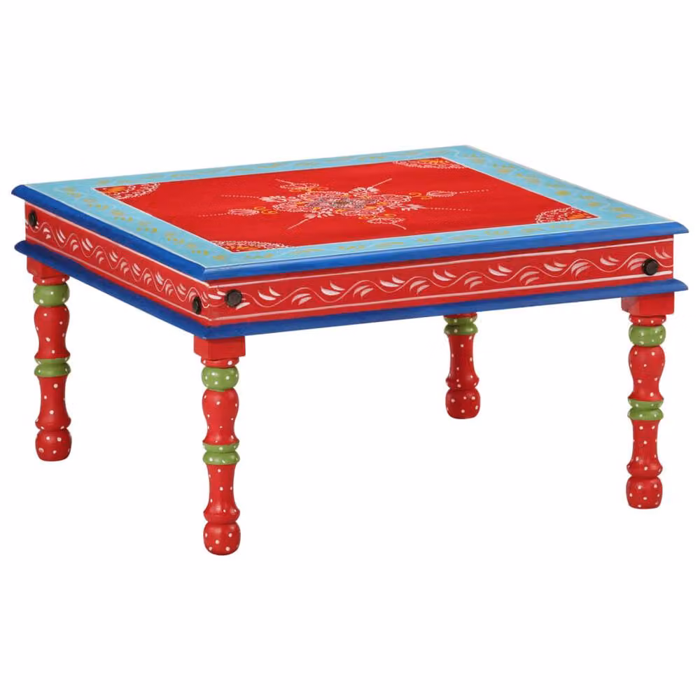 Berkfield Home Red Hand Painted Solid Mango Wood Square Coffee Table – 2