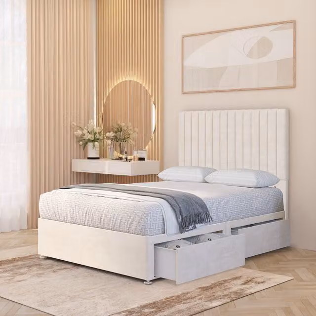 Somnior Beds Ltd Verona Velvet Orthopaedic Pocket Spring Divan Bed Set with Drawers and Headboard, Yellow, W/D/H: 180 x 200 cm