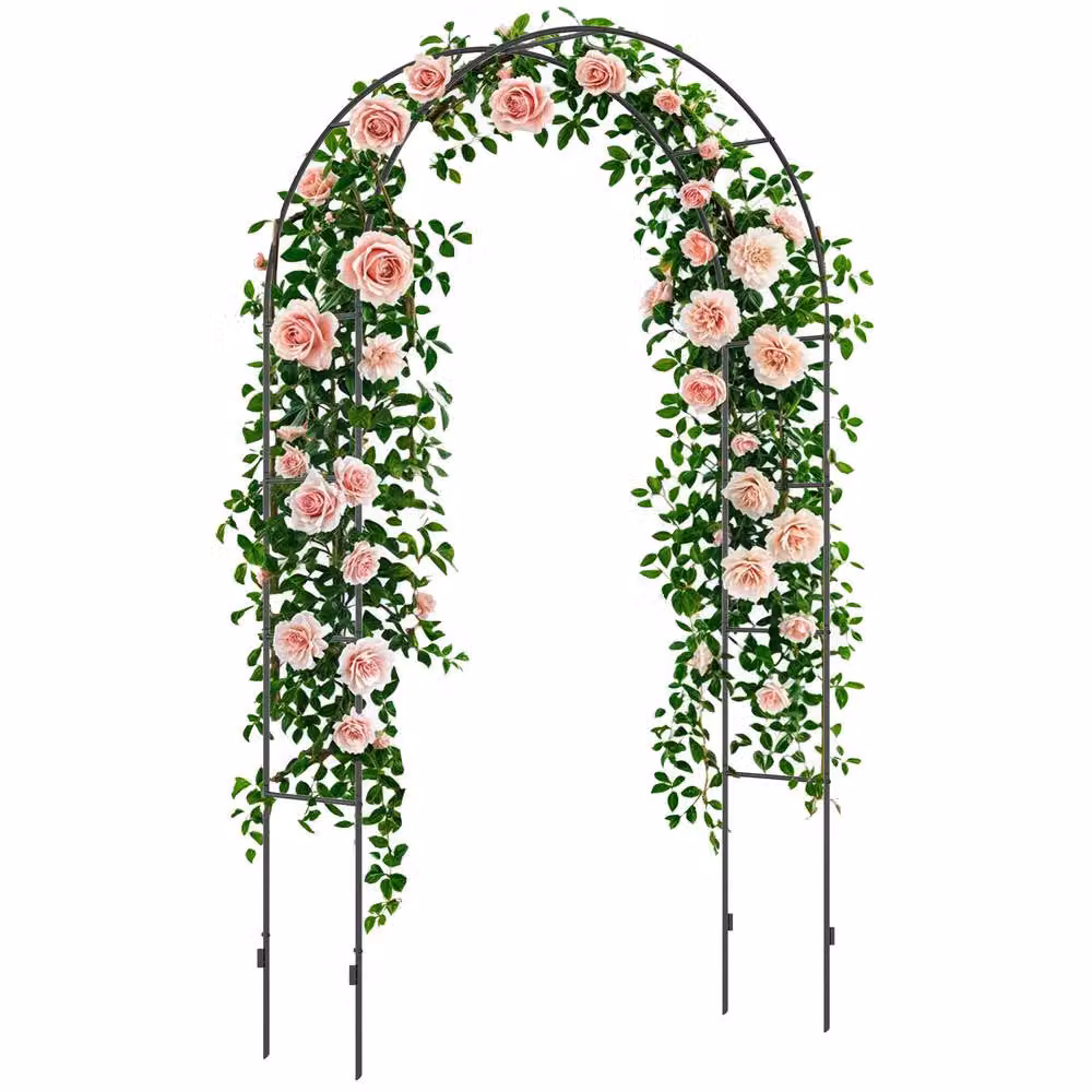 OUTSUNNY Metal Outdoor Garden Arch and Climbing Frame in Black, H 240 x W 140 x D 40 cm – 2
