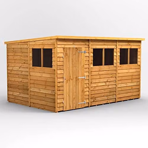 Powersheds Premium Pent Overlap Wooden Shed in Brown with Window and Security Features, W/D/H: 260.4 x 202.8 x 260.39 cm