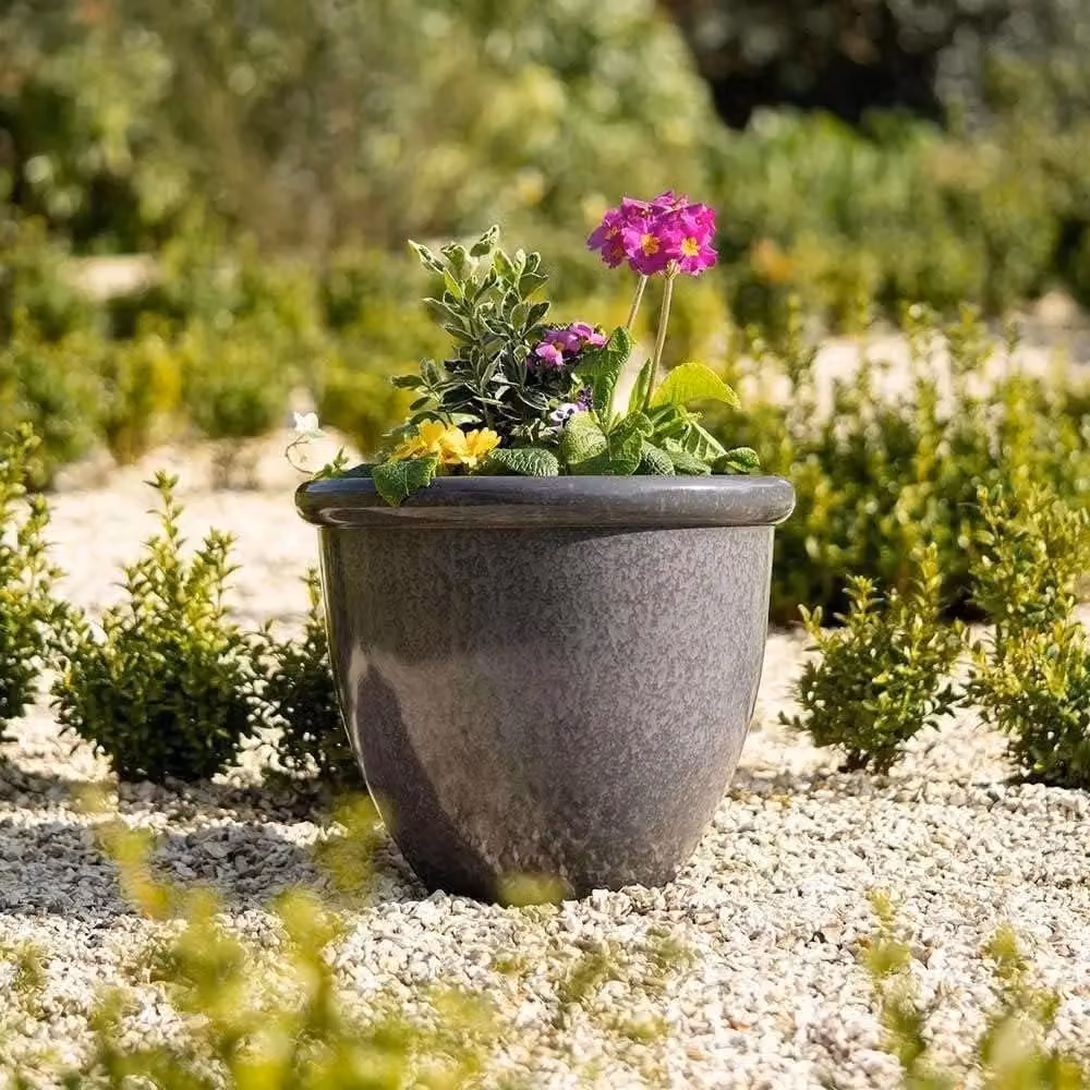 Primrose Round Plastic Plant Pot Planter in Grey, Diameter: 39 cm – 3