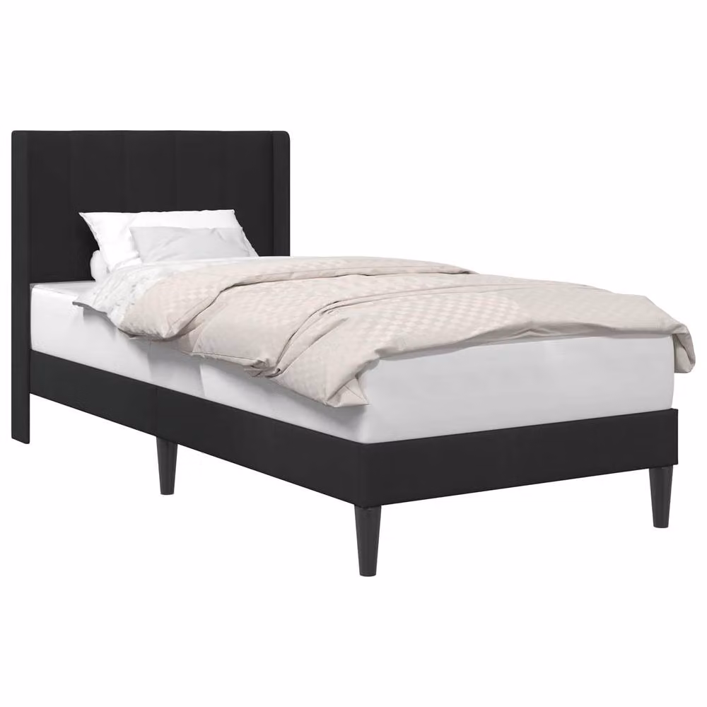 Berkfield Home Modern Velvet Bed Frame with Headboard in Black, W/D/H: 90 x 190 cm – 2