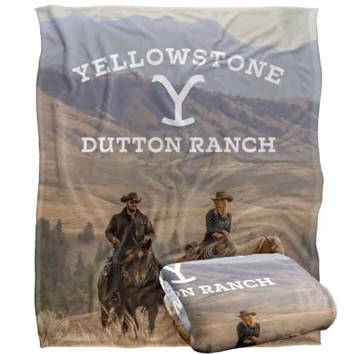 LOGOVISION Yellowstone Rip and Beth Riding Horses Super Soft Fleece Throw Blanket, White, W/D/H: 152 x 127 cm – 1