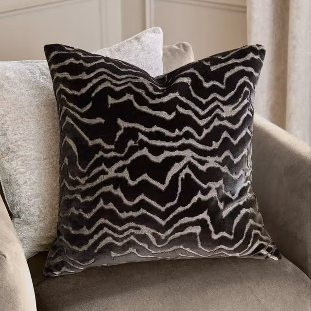 Make It A Home Tierra Cut Velvet Abstract Square Cushion in Black Polyester