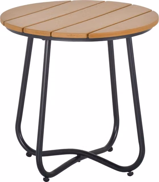 Outsunny Round Outdoor Side Table in Natural Wood and Black, W/D/H: 49 x 49 x 48 cm