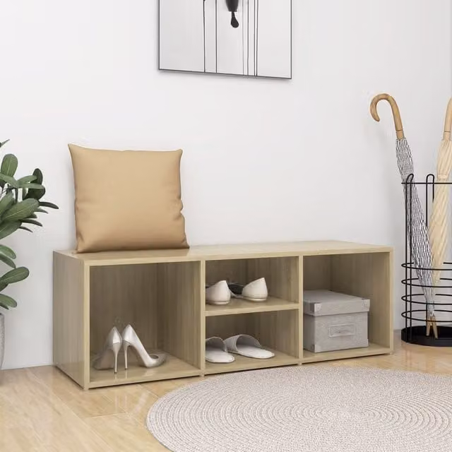 Berkfield Home Shoe Storage Bench in Sonoma Oak Brown, W/D/H: 105 x 35 x 35 cm – 1