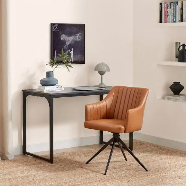 FurnitureboxUK Calla Tan Faux Leather Swivel Office Chair – 1