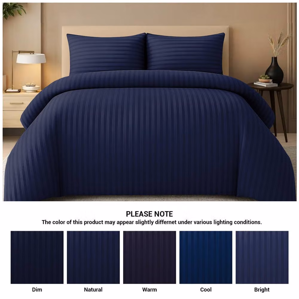 Grace Embossed Satin Stripe Microfibre Duvet Cover Set in Blue, Single (W: 135 cm, H: 200 cm, D: 90 cm) – 4