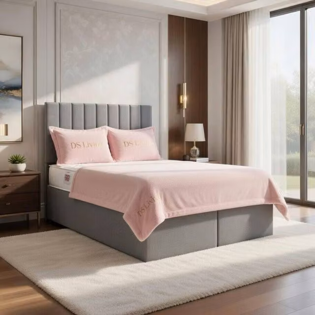 DS Living Aria Silver Velvet Upholstered Ottoman Bed, W/D/H: 200 x 200 cm – 1