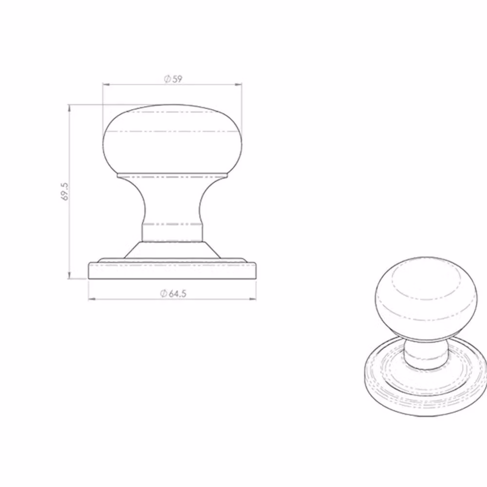 Loops Pair of Mushroom Mortice Door Knobs with Concealed Rose in Polished Chrome, 59mm Diameter – 2