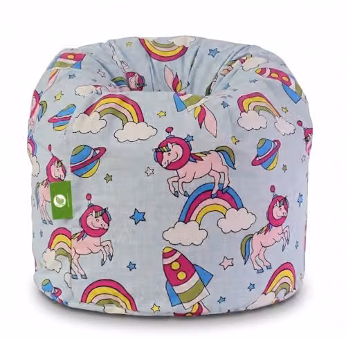 Bean Lazy Cotton Space Unicorn Pastel Rainbow Bean Bag Gaming Chair for Adults in Multicolour Blue