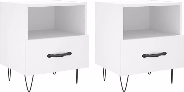 Berkfield Home Set of 2 Modern White Bedside Cabinets in Engineered Wood, W/D/H: 40 x 35 x 47.5 cm