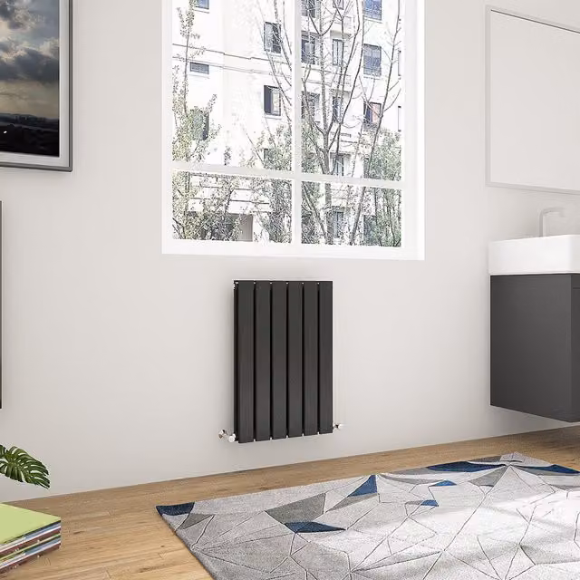 AicaBathroom Black Steel Horizontal Flat Panel Radiator, Width: 40.8 cm