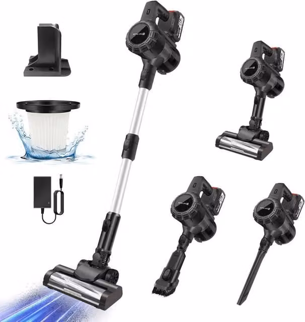 Kelvenix 3500W Cordless Bagless Vacuum Cleaner Set with Extension Pole and Pet Hair Attachment, Black – 1