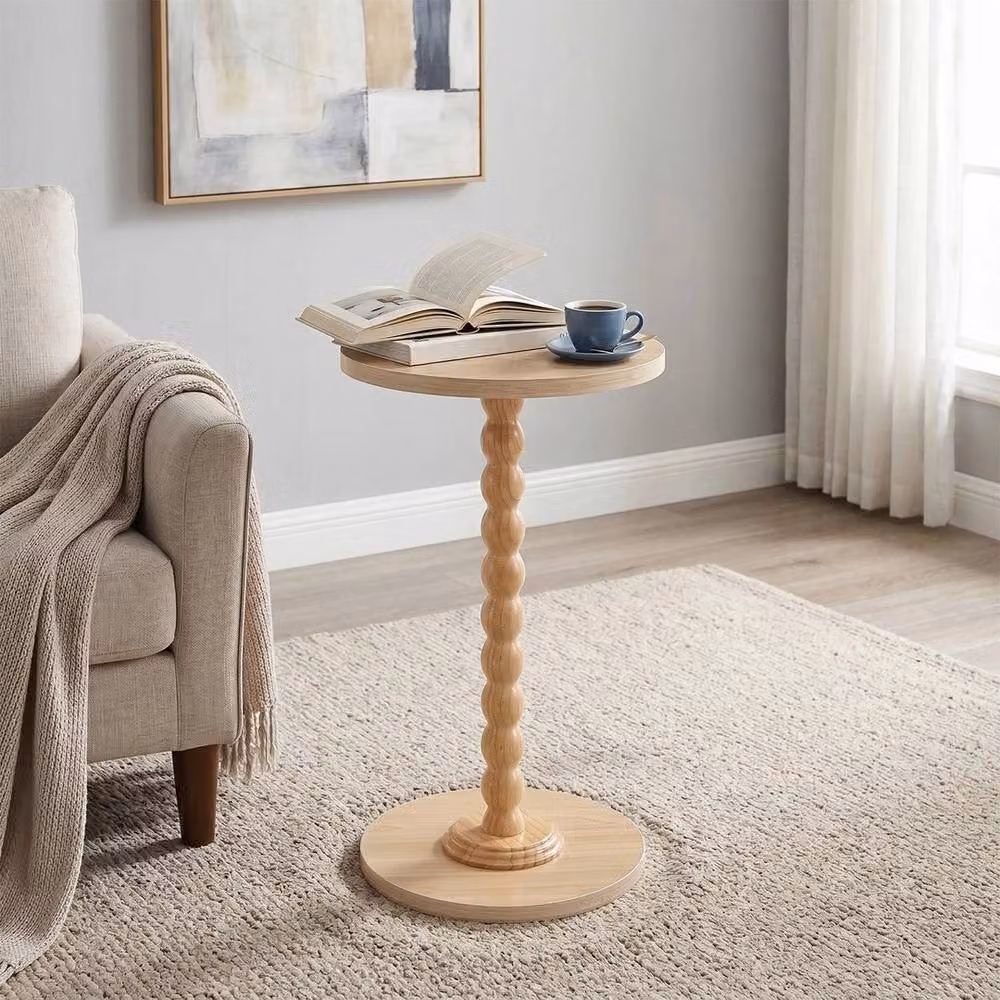 Spetlek Modern Small Round Natural Wood Side Table in Brown and Beige, H: 100 cm, W: 30 cm, D: 30 cm – 2