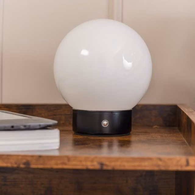 ValueLights Atlas Rechargeable LED Portable Dimmable Touch Table Lamp with White Glass Sphere Shade – 1