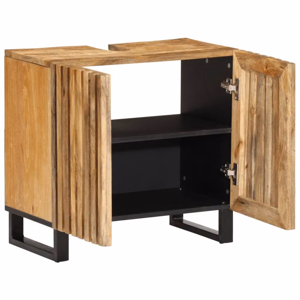 Berkfield Home Brown Solid Mango Wood Bathroom Sink Cabinet, W: 62 cm, D: 34 cm, H: 58 cm – 2