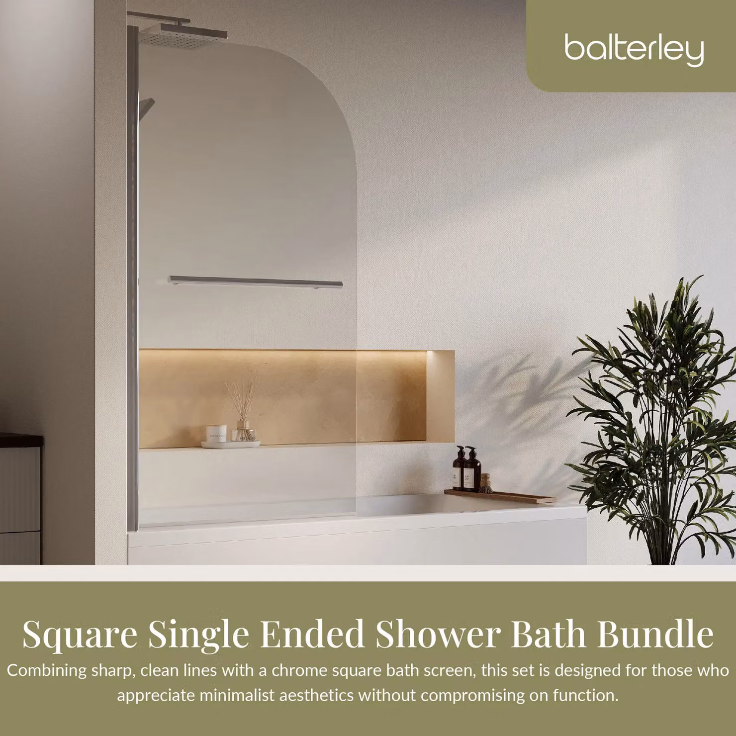 Balterley Square Single Ended Rectangular Bath with Apron, Corner Screen and Towel Rail in White, W/D/H: 170 x 75 x 75 cm – 2