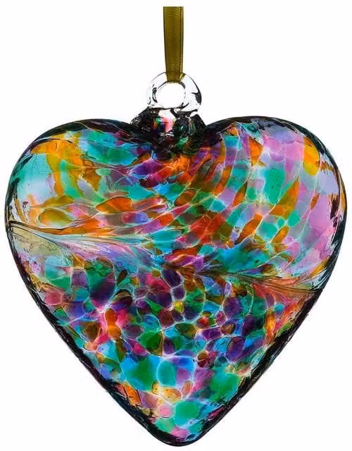 Sienna Glass Friendship Heart Hanging Pendant in Multicoloured Turquoise and Dark Green, 8 cm
