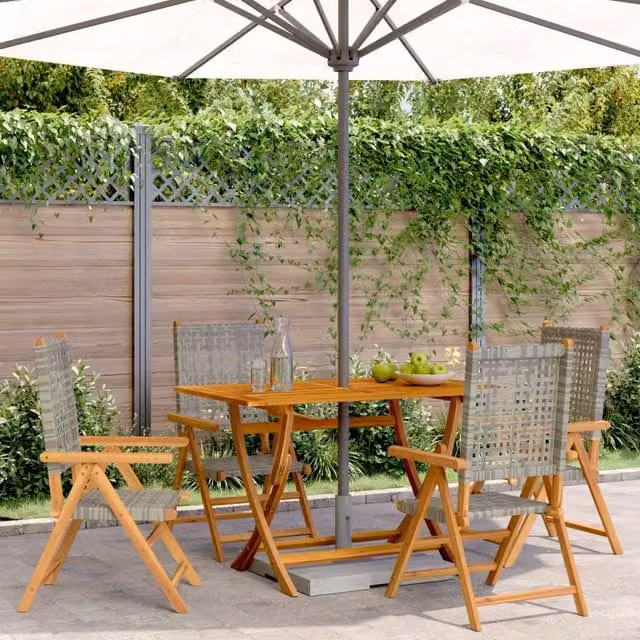 Berkfield Home Set of 4 Reclining Grey Poly Rattan Garden Chairs with Acacia Wood Frame and Cushions – 1
