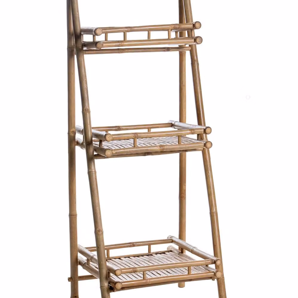 Wyld and Coco 3-Tier Foldable Bamboo Bathroom Shelf in Natural Brown and Beige – 2