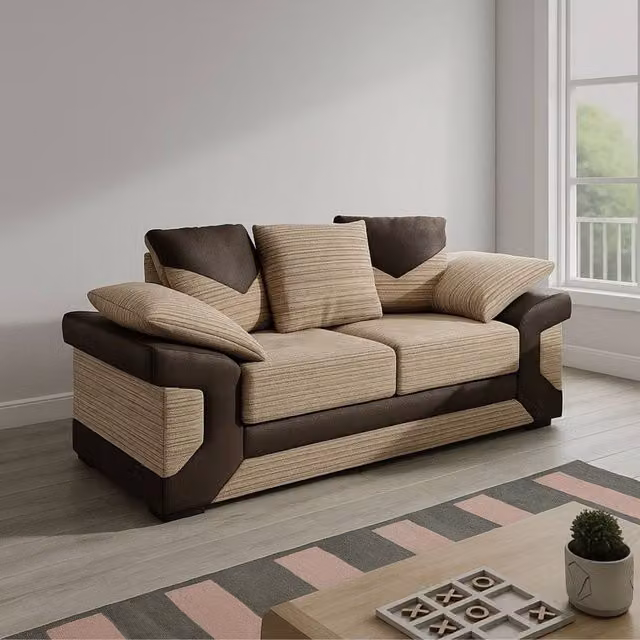 Snug Furniture Birmingham Ltd Dino Jumbo 2 Seater Cord Sofa in Brown and Beige