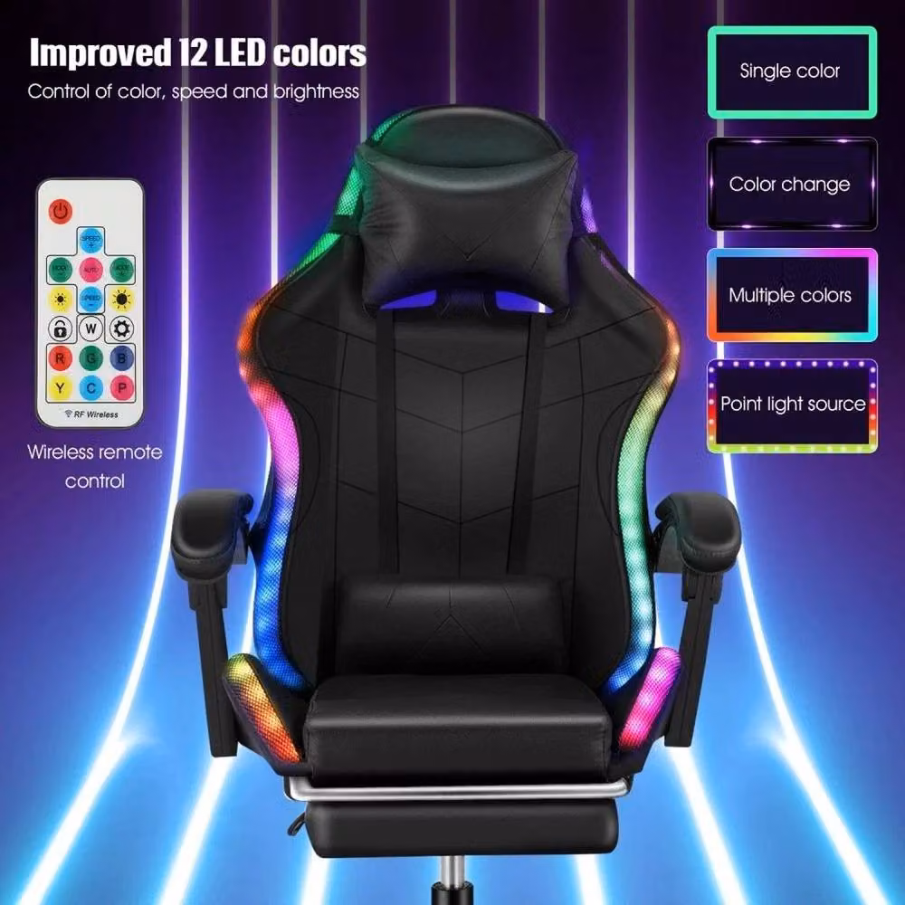 KORVIXA Gaming Office Chair in Black with Synthetic Leather and Headrest – 4