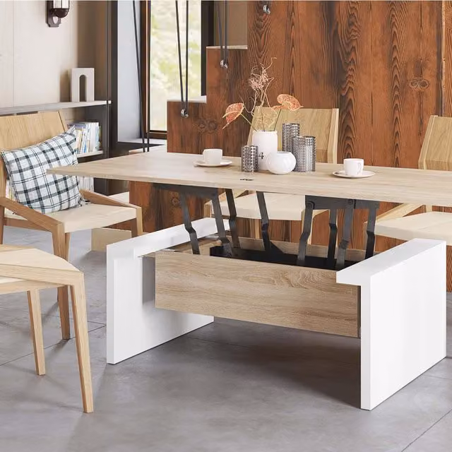 Heze Furniture Space 2 in 1 Extending Coffee and Dining Table in Sonoma Oak and White