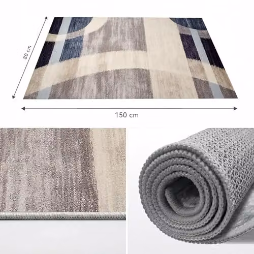 MCC Direct Modern Abstract Rectangular Microfibre Rug in Blue and Multicolour, W: 80 cm, L: 150 cm – 8