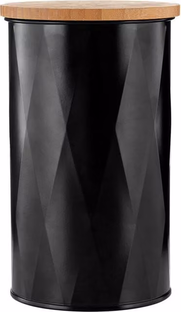 Orsina Black Geometric Airtight Metal Storage Canister with Bamboo Lid