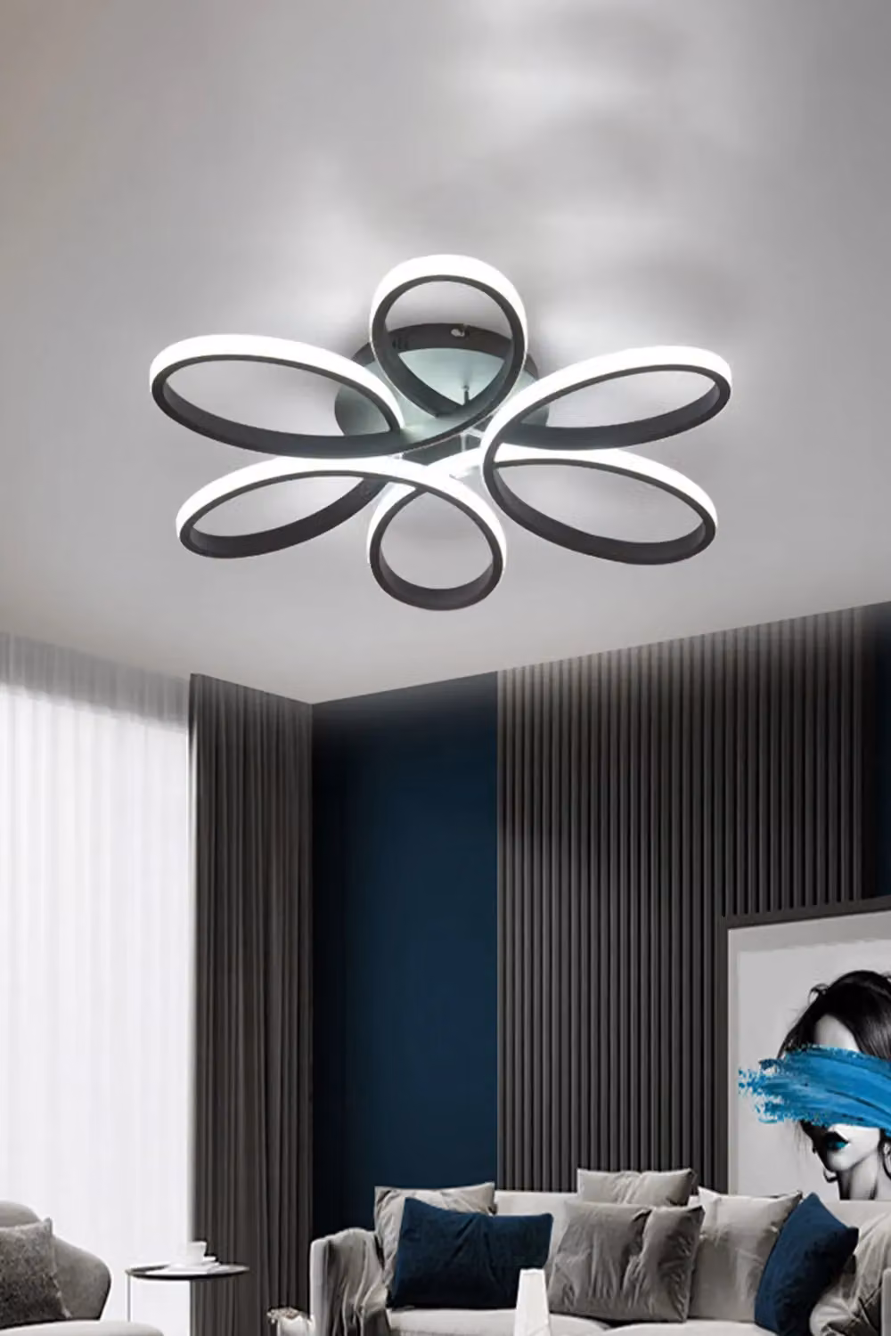 Living and Home 74W Modern Black Acrylic Petal LED Semi Ceiling Light – 4
