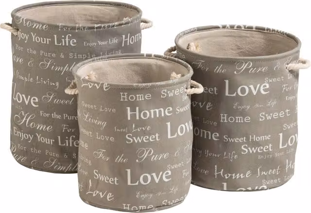 Orsina Panier Set of 3 Grey Cotton Canvas Round Laundry Hampers with Handles