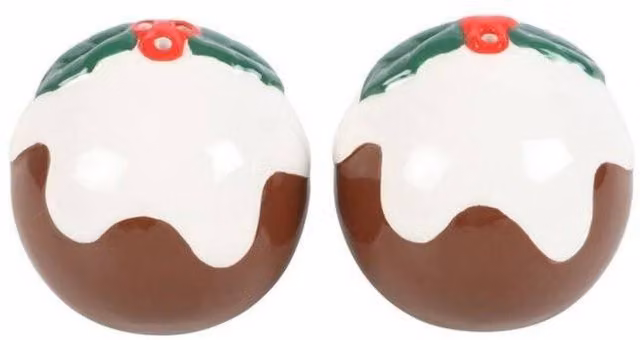 KDMD Christmas Pudding Salt and Pepper Shakers, Multicolour Ceramic Festive Tableware – 4