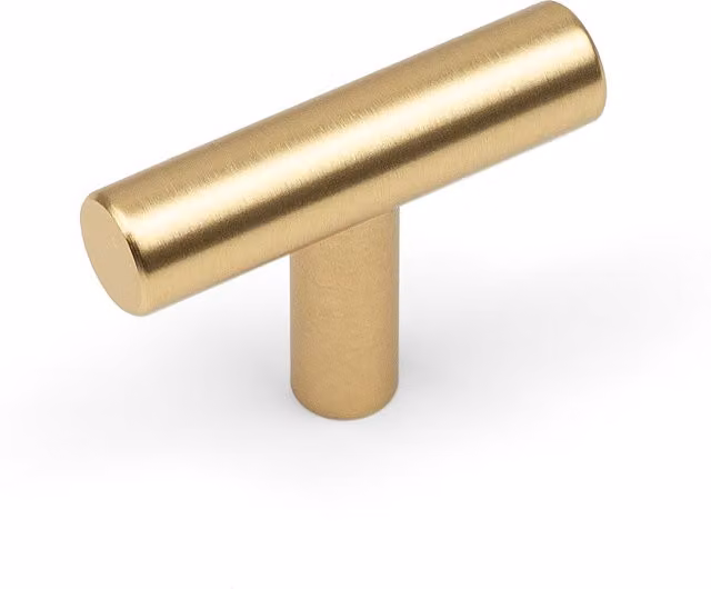 Handle & Home Brushed Gold T-Bar Cabinet Handles and Knobs, 48mm