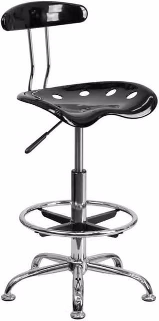 Havendro Industrial Drafting Stool with Black Tractor Seat and Chrome Finish – 1