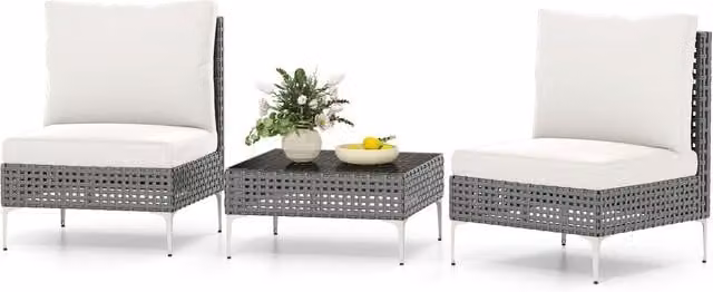 Gymax 3 Piece White PE Rattan Patio Bistro Set with Metal Coffee Table – 1