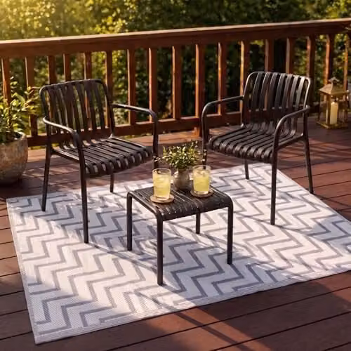 Jack Stonehouse Grey Zig-Zag Classic Pattern Outdoor Floor Rug, Woven Polypropylene Non-Slip Garden Mat, W: 120 cm x D: 120 cm x H: 1 cm