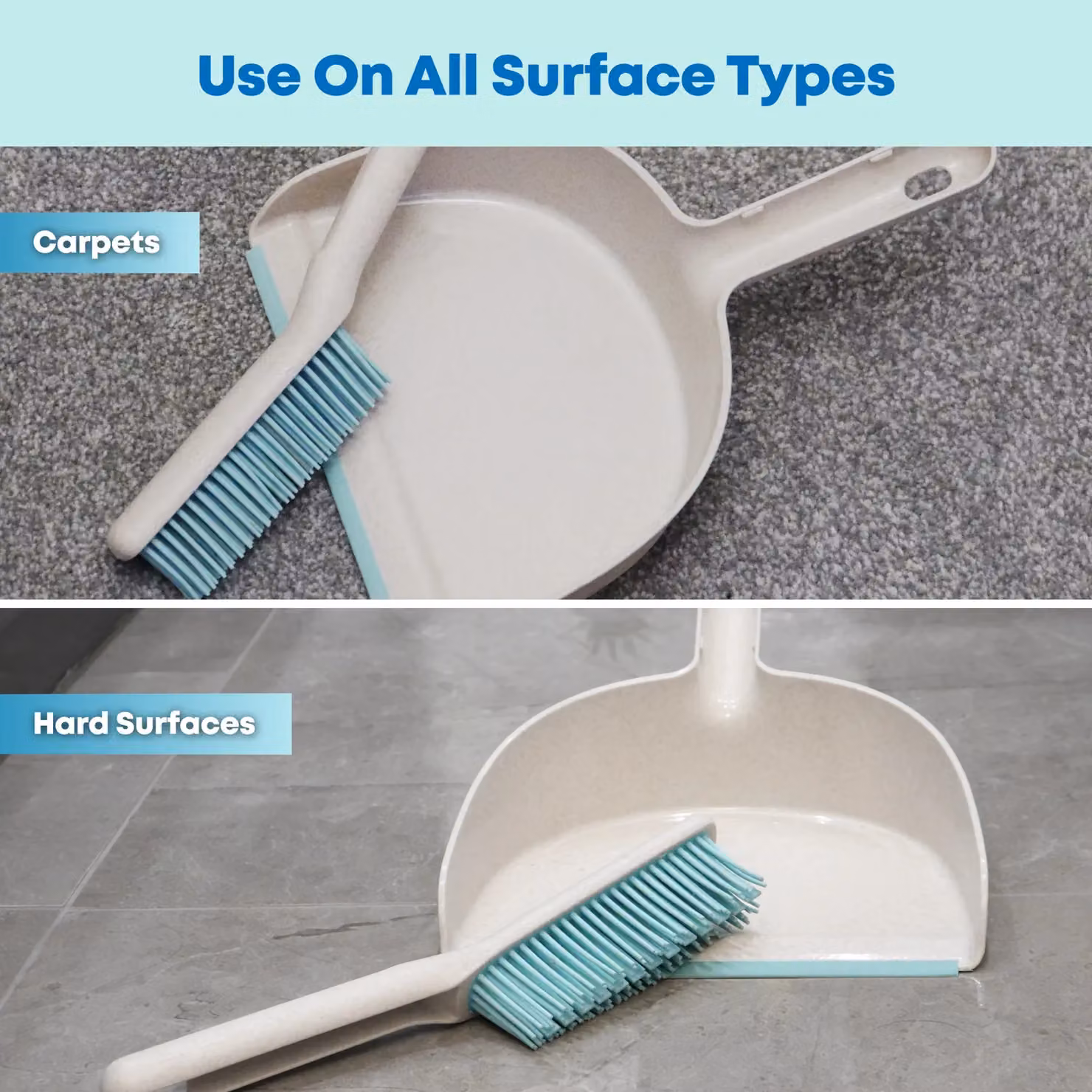 JVL Pro Clean Anti-Bacteria Dustpan and Brush with Rubber Bristles in Blue and Grey – 2