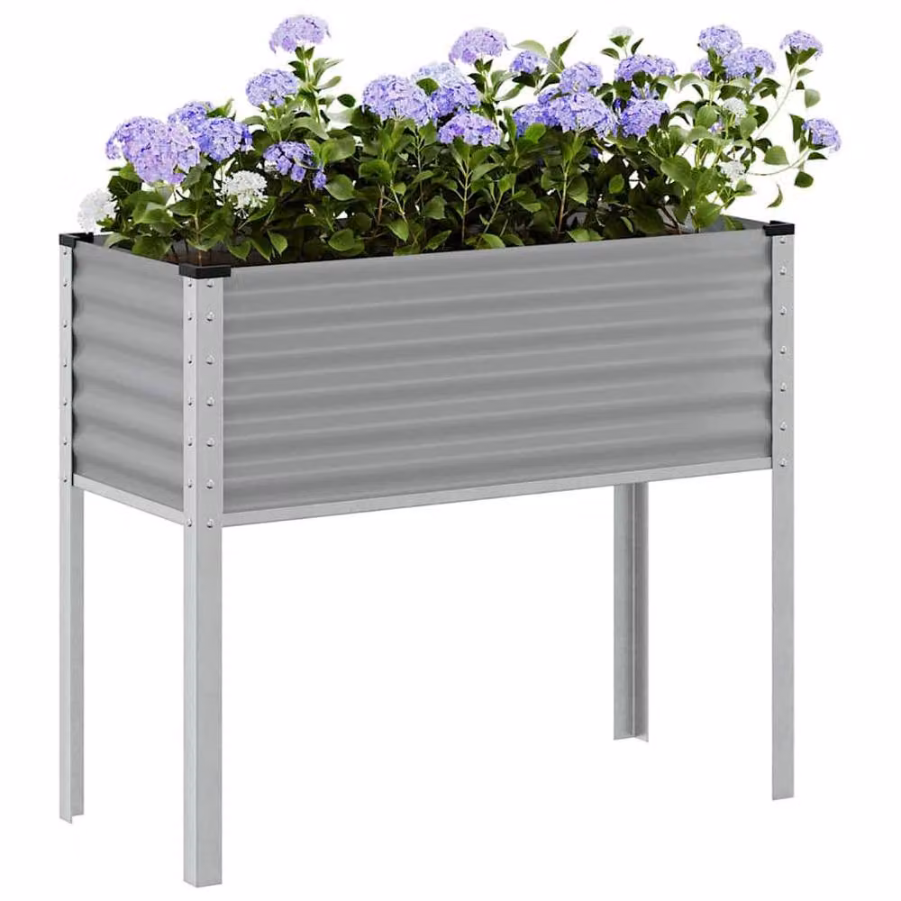 Berkfield Home Decorative Steel Garden Planter Tub, Grey, W: 100 cm, D: 41 cm, H: 90 cm – 2