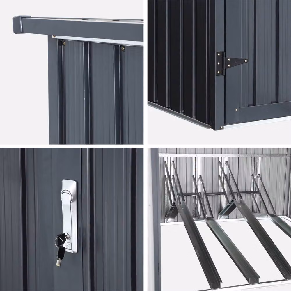 sweeek Grey Galvanised Steel 4-Bicycle Shelter with Anchor Kit, W/D/H: 198 x 157 x 198 cm – 4