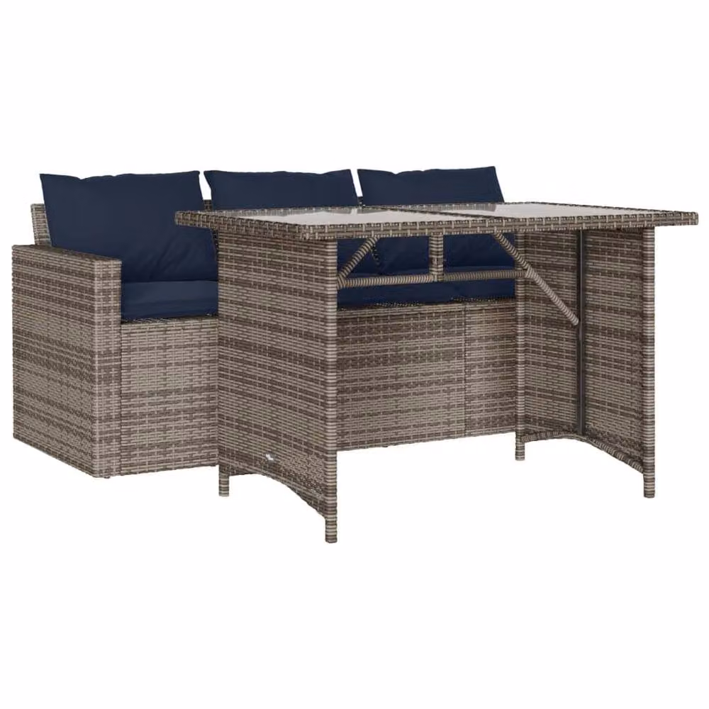 Berkfield Home 2 Piece Grey Poly Rattan Garden Dining Set with Cushions – 2