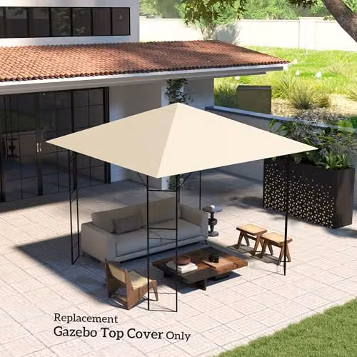Outsunny Replacement Gazebo Canopy Cover in White with UPF 50+ Protection – 4