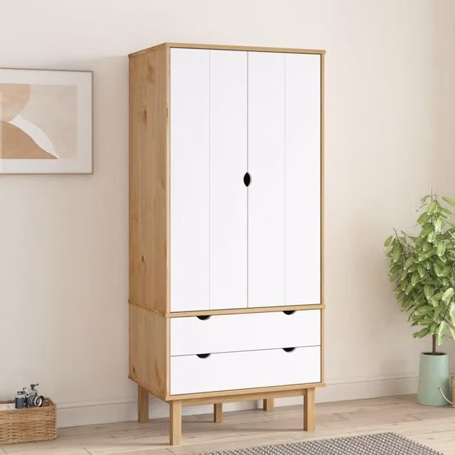 Berkfield Home OTTA Wardrobe in Brown and White Solid Pine, W/D/H: 76.5 x 53 x 172 cm – 1