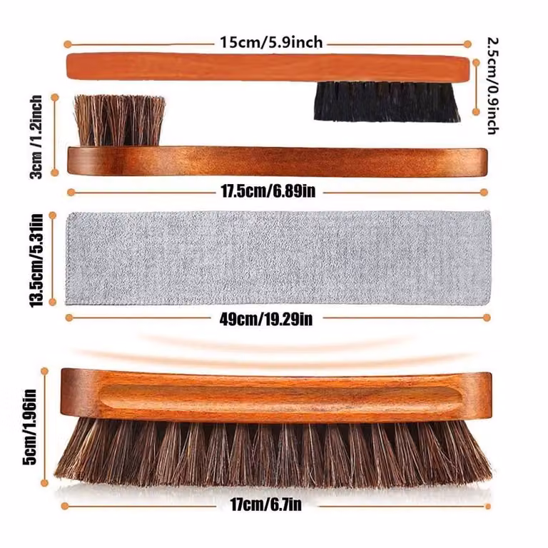 NESTLUNE 4-Piece Brown Horsehair Shoe Brush Set for Leather Care, W/D/H: 100 x 15 cm