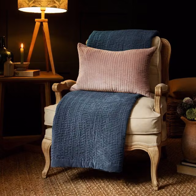 Voyage Maison Haze Quilted Cotton Throw in Mid Blue, W: 140 cm, L: 200 cm