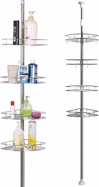 Kelvenix 4-Tier Stainless Steel Telescopic Corner Shower Shelf in Silver